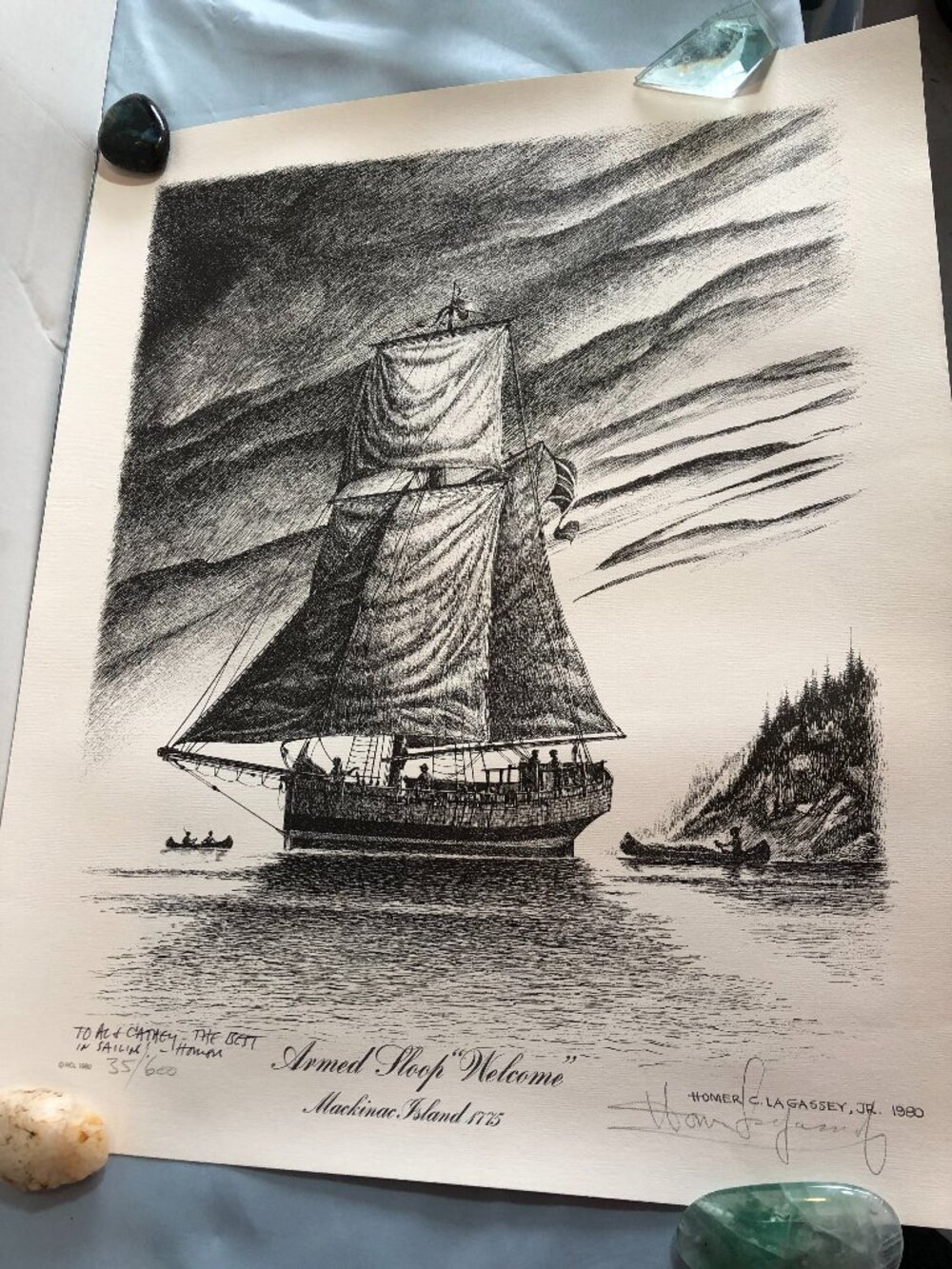 Homer LaGassey Jr SIGNED Mackinac Island Armed Sloop Welcome Print #UPST